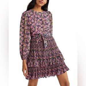 Boden Plisse Long Sleeve Tiered Ruffle Mini Dress